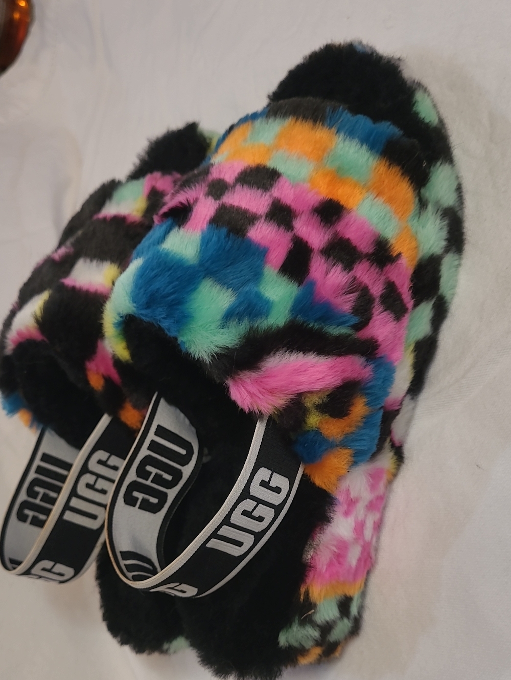 UGG Plush  Womens Multicolor Fuzzy Slide Slippers Size 8p